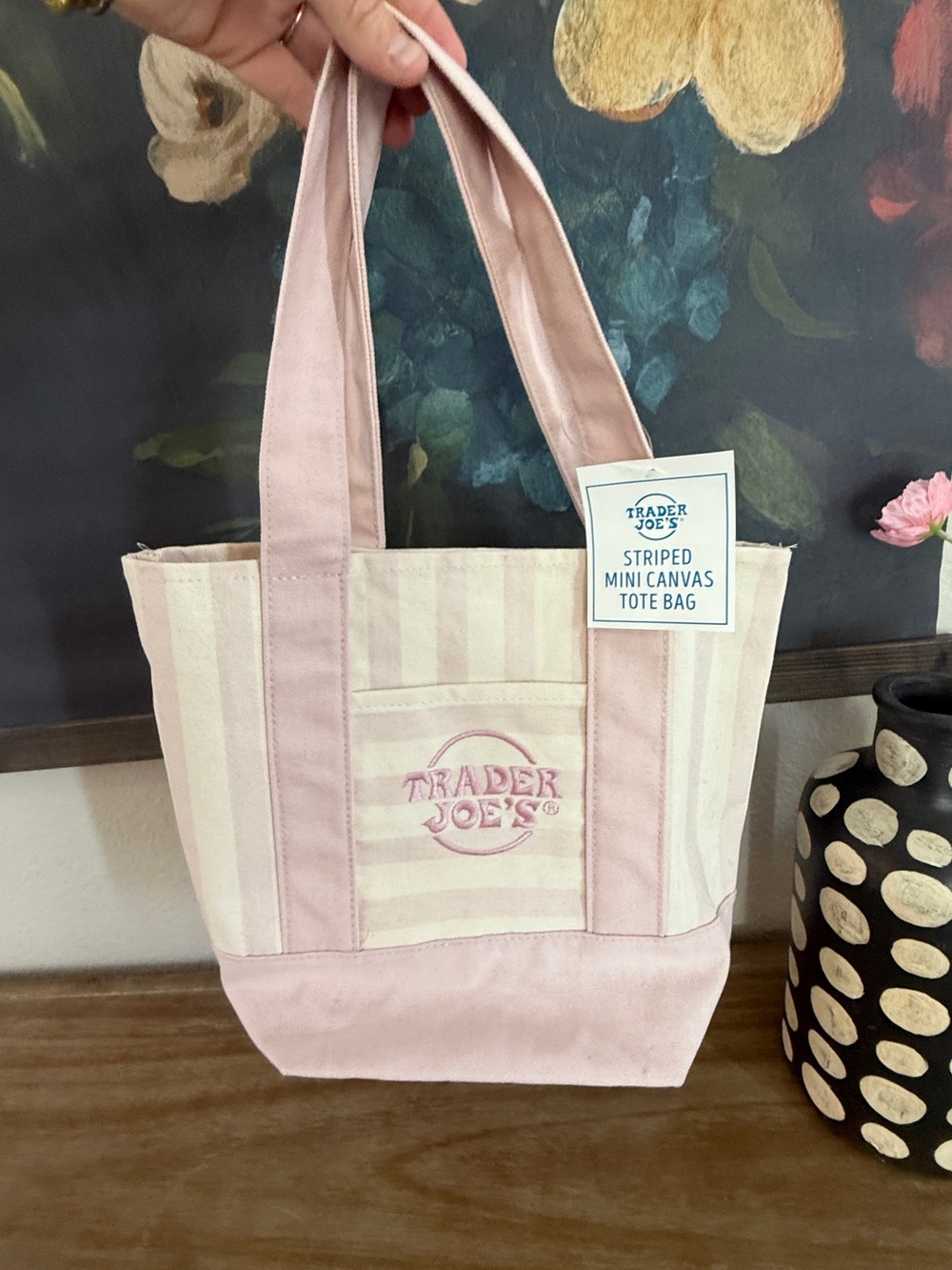 Pink Striped Mini Canvas Trader Joe’s Tote Bag
